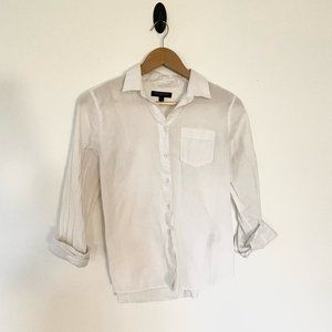 White Linen Cotton Blend Button Down Collared Shirt Small